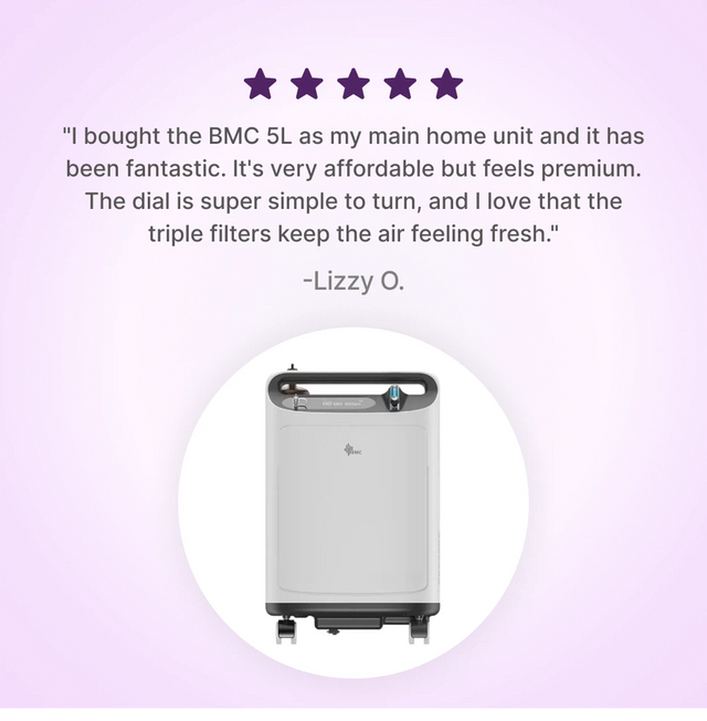 5-star customer review of BMC Oxygen Concentrator 5 LPM
