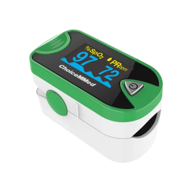 ChoiceMMed Dual Color OLED Finger Pulse Oximeter Angled View