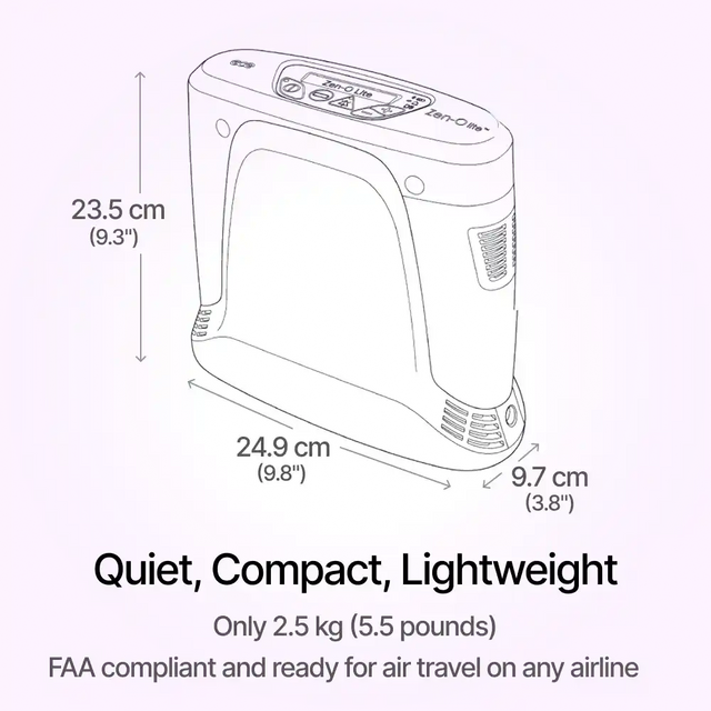 Dimensions sketch of GCE Zen-O Lite portable oxygen concentrator