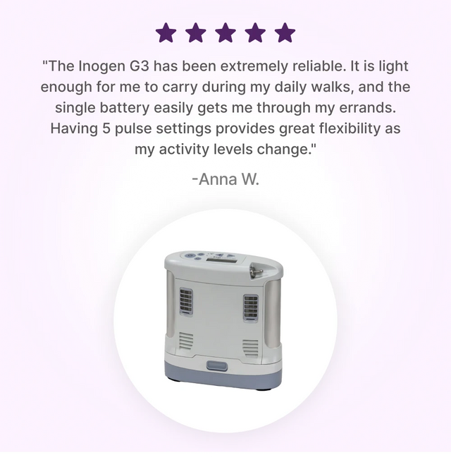 5-star customer review for Inogen One G3 Portable Oxygen Concentrator
