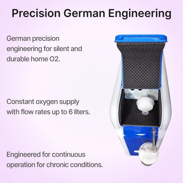 Kröber O2 Oxygen Concentrator is engineered for continuous operation for chronic conditions