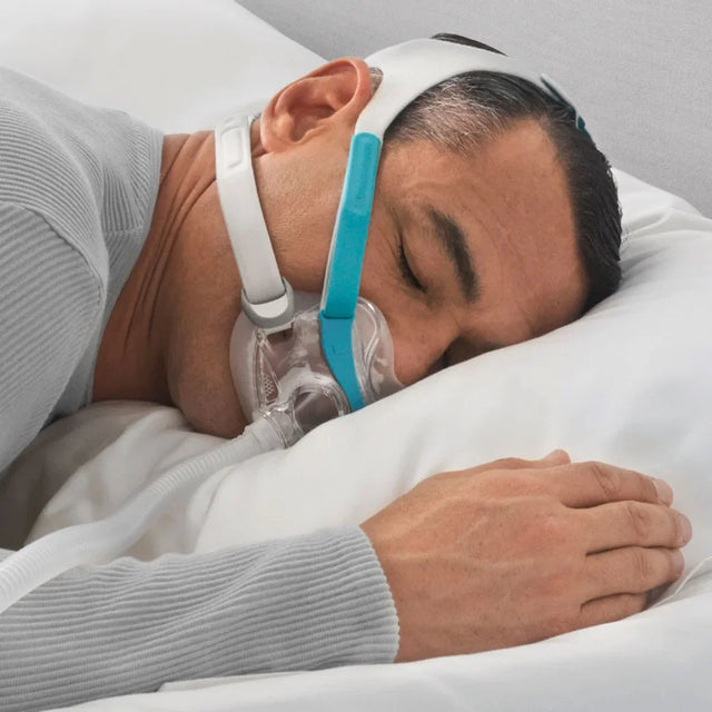 Person sleeping with a Fisher & Paykel Evora Full Face CPAP Mask on their face