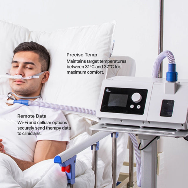 Patient using BMC H-80 Series High Flow Humidifier