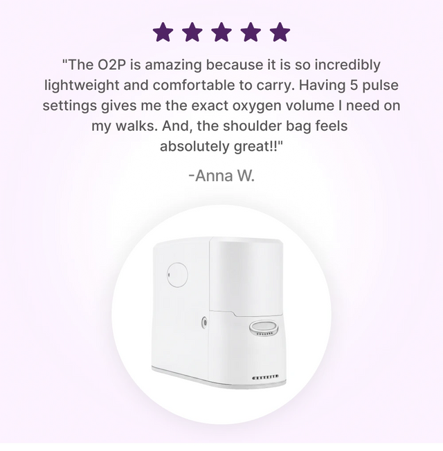 5-star customer review for O2P portable oxygen concentrator