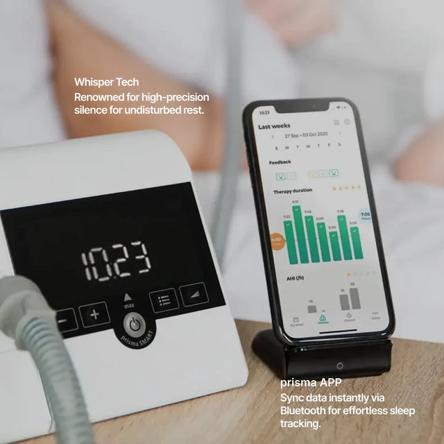 Prisma SMART Plus Auto CPAP Machine uses the prisma mobile App for sleep tracking.