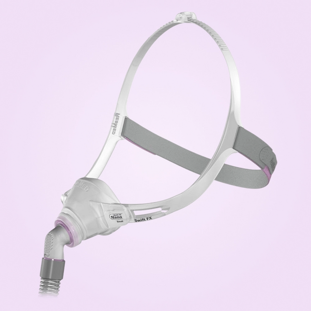 Angled side view of ResMed Swift FX Nano Nasal CPAP Mask For Her
