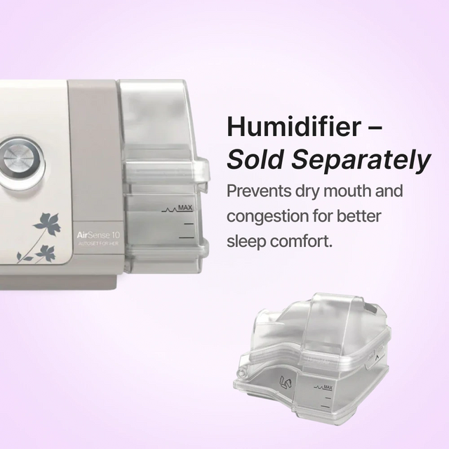 The humidifier for ResMed AirSense 10 Autoset For Her CPAP machine is sold separately