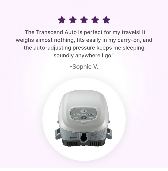 5-star customer review of Transcend Auto Travel CPAP Machine