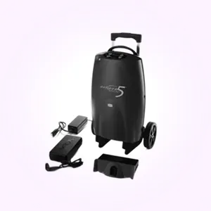 Angled View of Caire SeQual Eclipse 5 Portable Oxygen Concentrator with Accessories