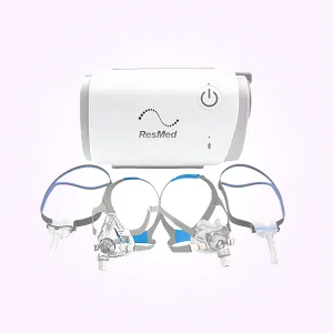 Front View of Resmed AirMini Device and AirMini Masks for CPAP