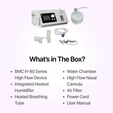 Full package contents of BMC H-80 Series High Flow Humidifier