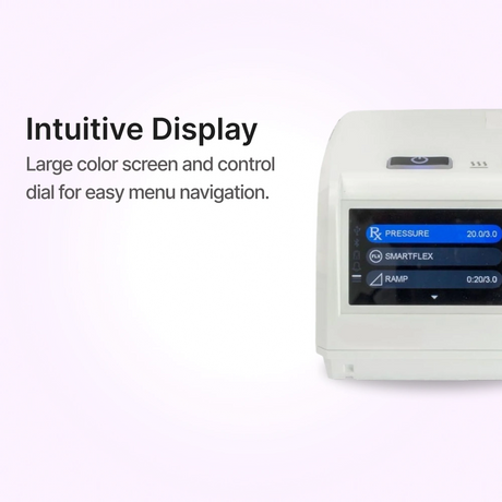 Close up of the DeVilbiss Blue Auto Plus CPAP Machine Display