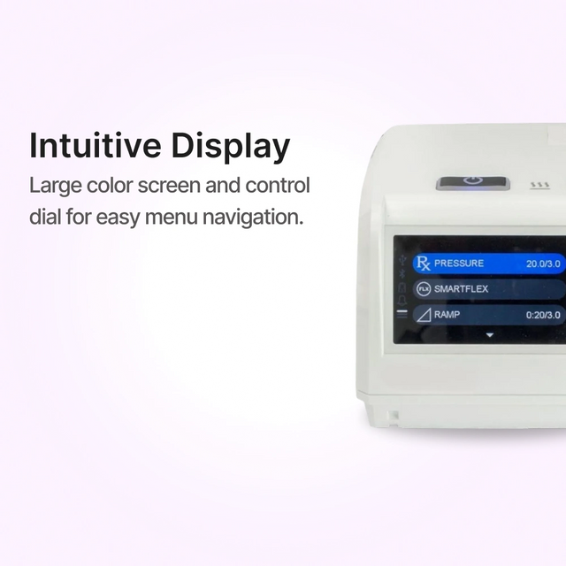 Close up of the DeVilbiss Blue Auto Plus CPAP Machine Display
