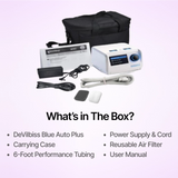 Full package contents of DeVilbiss Blue Auto Plus CPAP Machine