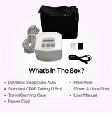 Full package contents of DeVilbiss SleepCube Auto Bilevel Device