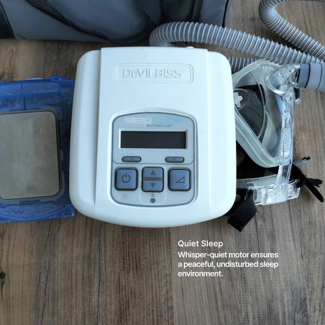 DeVilbiss SleepCube Auto Bilevel Device setup on a nightstand