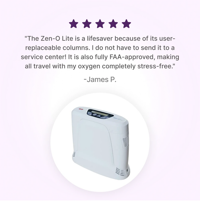 5-star customer review for GCE Zen-O Lite portable oxygen concentrator