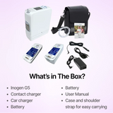 Portable Oxygen Concentrator Inogen G5 Full Package includes the concentrator, chargers, batteries and case.