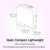 Dimensions sketch of Inogen G5 portable oxygen concentrator with a single battery