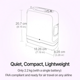 Dimensions sketch of Inogen Rove 6 portable oxygen concentrator with single battery