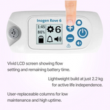 Close up of display controls of Inogen Rove 6 portable oxygen concentrator with single battery