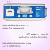 Kröber O2 Oxygen Concentrator with digital screen and USB port on a light purple background