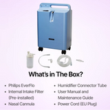 Philips EverFlo Home Oxygen System with accessories on a white background