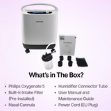 Philips Oxygenate 5 Home Oxygen Concentrator full package with humidifier and power cord
