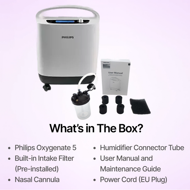 Philips Oxygenate 5 Home Oxygen Concentrator full package with humidifier and power cord