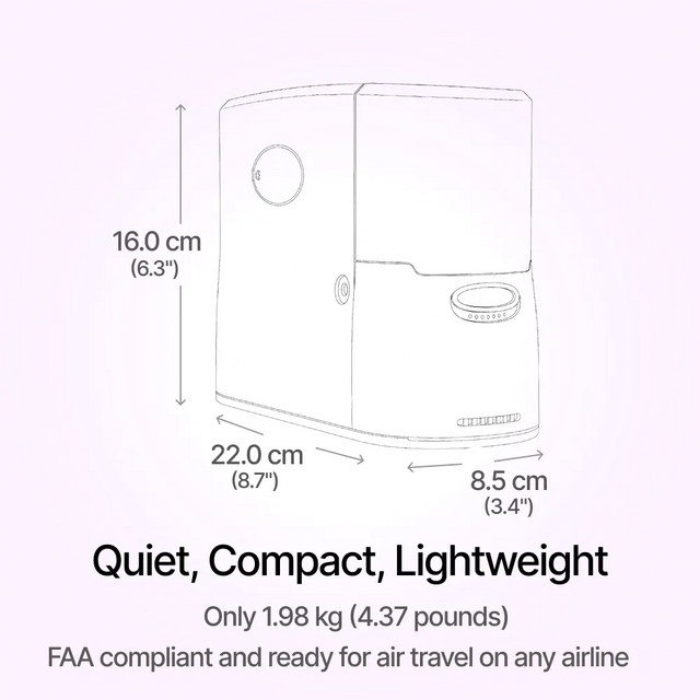 Dimensions sketch of O2P portable oxygen concentrator