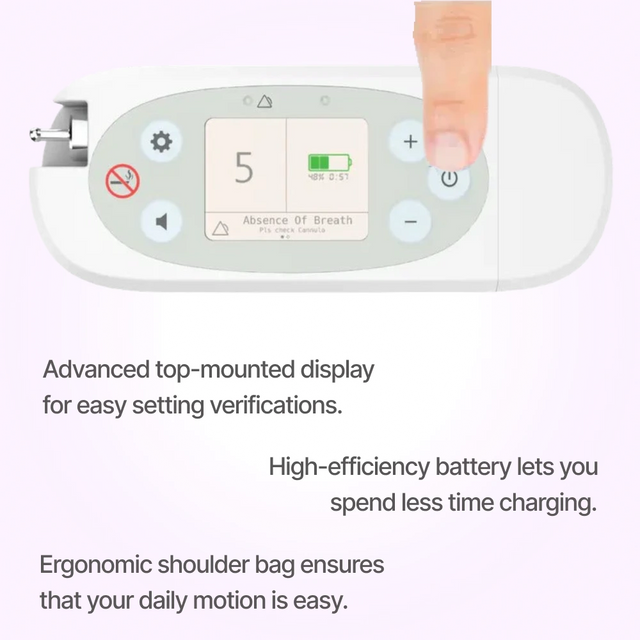 Display close up of O2P portable oxygen concentrator