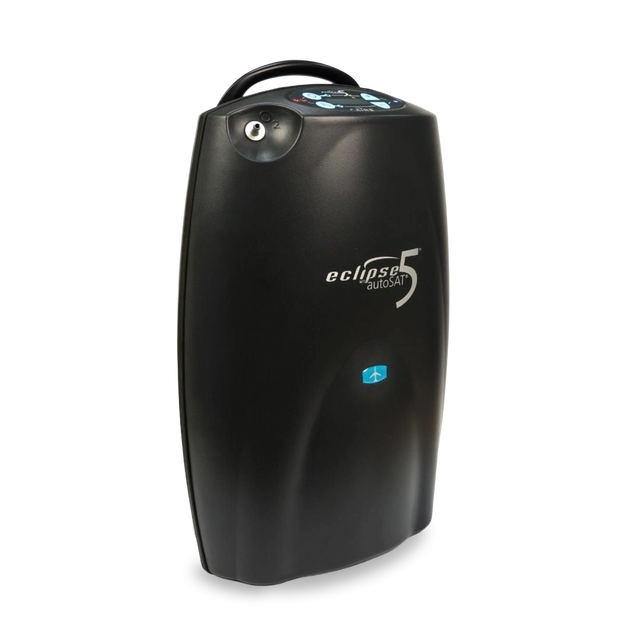 Angled view of SeQual Eclipse 5 portable oxygen concentrator