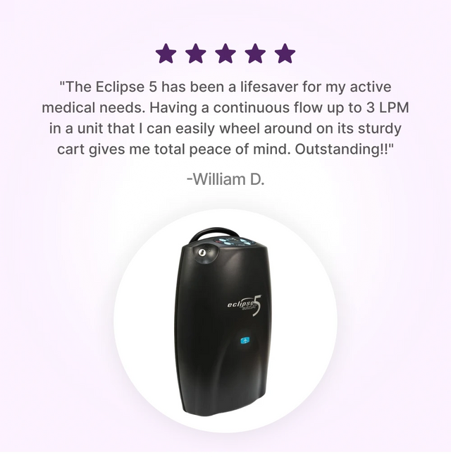 5-star customer review for SeQual Eclipse 5 portable oxygen concentrator