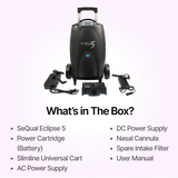 Full package contents of  SeQual Eclipse 5 portable oxygen concentrator