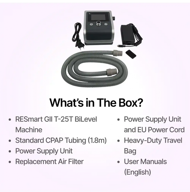 Full package contents of RESmart BiPAP GII T-25T