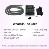Full package contents of RESmart GII BPAP System Y-30T with iVAPS