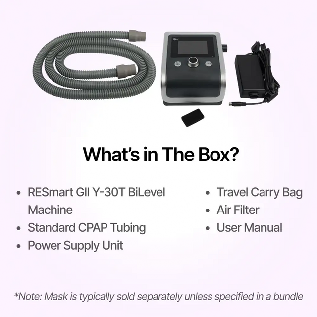 Full package contents of RESmart GII BPAP System Y-30T with iVAPS