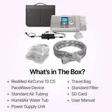 Full package contents of AirCurve 10 CS PaceWave Adaptive Servo-Ventilator with Humidifier