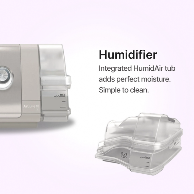 Integrated humidifier close up of ResMed AirCurve 10 S BiPAP Device