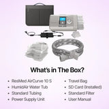 Full package contents of ResMed AirCurve 10 S BiPAP Device