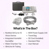 Full package contents of ResMed AirCurve 10 VAuto BiLevel Device