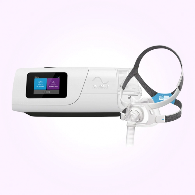 Front view of ResMed AirCurve 11 VAuto BiLevel Device with ResMed AirFit F40 Full Face CPAP Mask