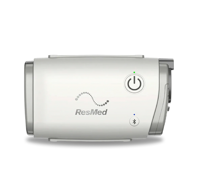 Front view of the ResMed Airmini Auto Travel CPAP machine.