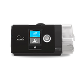 Front view of the ResMed AirSense 10 AutoSet CPAP machine with humidifier