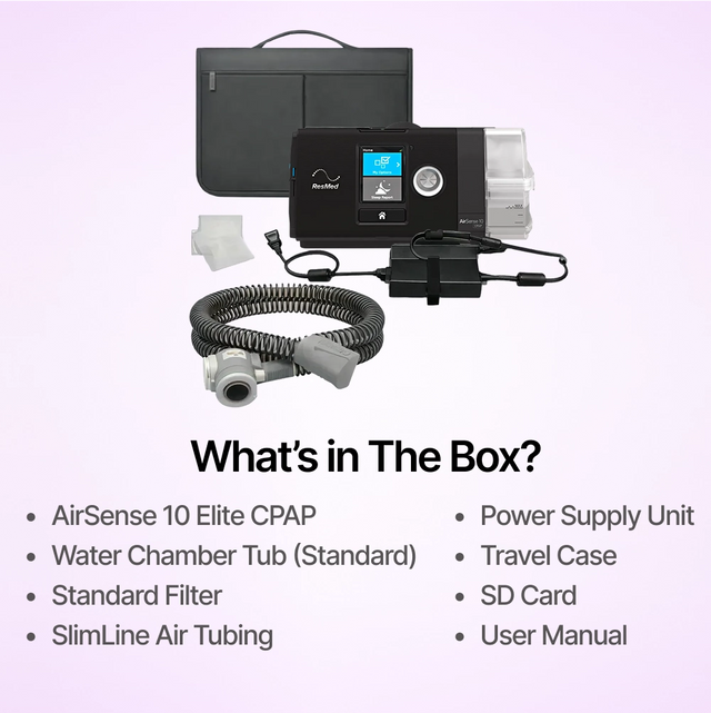 Full package contents of ResMed AirSense 10 Elite CPAP Machine