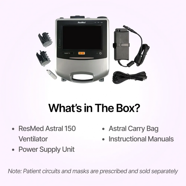 Full package contents of the ResMed Astral 150 Ventilator
