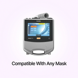 Frontal view of tubing and ResMed Astral 150 Ventilator compatible with any mask