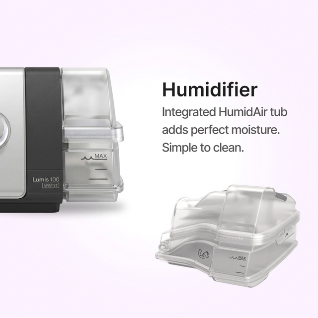 Integrated humidifier close up of ResMed Lumis 100 VPAP ST Ventilator