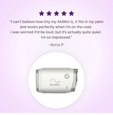 5-star customer review for ResMed Airmini Auto Travel CPAP machine.