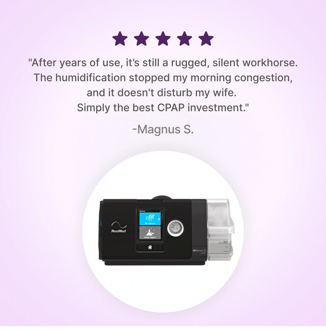 Five-star customer review of ResMed AirSense 10 Autoset CPAP with humidifier